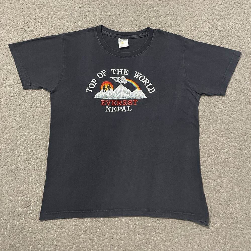 Mount Everest Shirt Adult 38 Black Top of the World Nepal Embroidered Shangri-La
